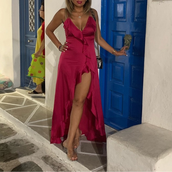 For Love & Lemons Isabella Ruffled Maxi Dress in Fuchsia Size M - Picture 11 of 16